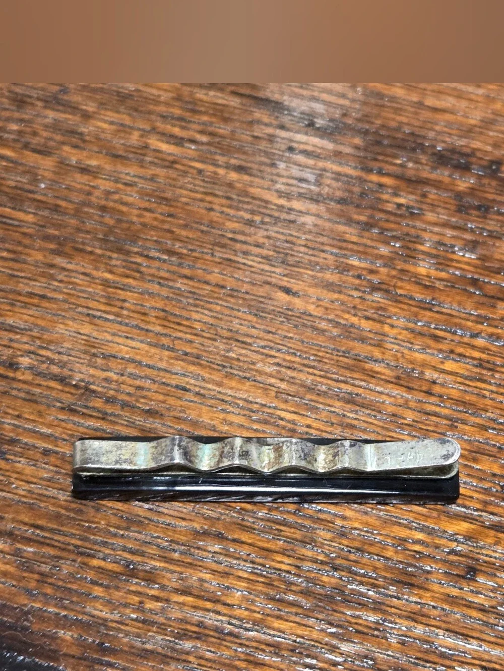 Vintage Oriental Tie Clip Dark Brown Gold Filled